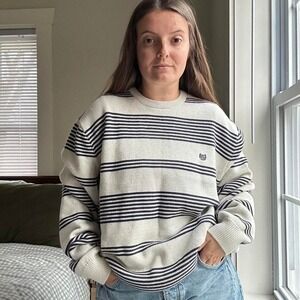 Vintage Chaps Striped Navy And Cream Grandpa Oversized Sweater